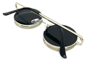 Classic Vintage Retro Cyber Steampunk Style SUNGLASSES Round Silver Frame 5240