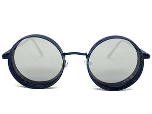 Classic Vintage Retro Cyber Steampunk Style SUNGLASSES Round Blue Frame 5240