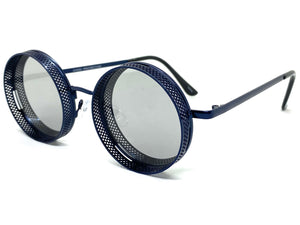 Classic Vintage Retro Cyber Steampunk Style SUNGLASSES Round Blue Frame 5240