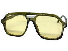 Oversized Vintage Retro Style SUNGLASSES Large Olive Green Frame - Yellow Lens 81005