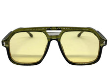 Oversized Vintage Retro Style SUNGLASSES Large Olive Green Frame - Yellow Lens 81005