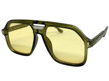 Oversized Vintage Retro Style SUNGLASSES Large Olive Green Frame - Yellow Lens 81005