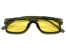 Oversized Vintage Retro Style SUNGLASSES Large Olive Green Frame - Yellow Lens 81005