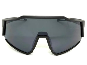 Oversized Sporty Wrap Around Shield SUNGLASSES Large Black Frame Dark Lens E2095