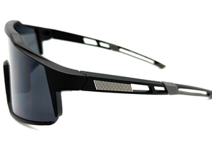 Oversized Sporty Wrap Around Shield SUNGLASSES Large Black Frame Dark Lens E2095