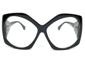 Oversized Exaggerated Retro Style Clear Lens EYEGLASSES Large Black Optical Frame - RX Capable 81161