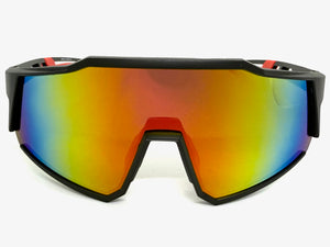 Oversized Sporty Wrap Around Shield SUNGLASSES Large Black Frame Gold Lens E2095