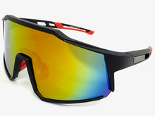 Oversized Sporty Wrap Around Shield SUNGLASSES Large Black Frame Gold Lens E2095