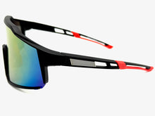 Oversized Sporty Wrap Around Shield SUNGLASSES Large Black Frame Gold Lens E2095