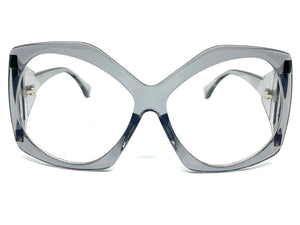 Oversized Exaggerated Retro Style Clear Lens EYEGLASSES Large Gray Optical Frame - RX Capable 81161