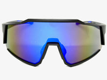 Oversized Sporty Wrap Around Shield SUNGLASSES Large Black Frame Blue Lens E2095