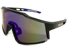 Oversized Sporty Wrap Around Shield SUNGLASSES Large Black Frame Blue Lens E2095