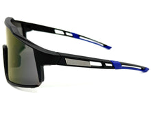 Oversized Sporty Wrap Around Shield SUNGLASSES Large Black Frame Blue Lens E2095