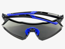 Oversized Sporty Wrap Around Shield SUNGLASSES Large Black Frame Blue Lens E2095