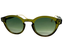 Classic Elegant Vintage Retro Style SUNGLASSES Round Olive Green Frame - Green Lens 81012