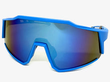 Oversized Sporty Wrap Around Shield SUNGLASSES Large Blue Frame & Lens E2095