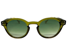 Classic Elegant Vintage Retro Style SUNGLASSES Round Olive Green Frame - Green Lens 81012