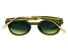 Classic Elegant Vintage Retro Style SUNGLASSES Round Olive Green Frame - Green Lens 81012