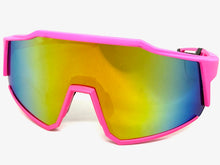 Oversized Sporty Wrap Around Shield SUNGLASSES Large Hot Pink Frame Gold Lens E2095