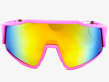 Oversized Sporty Wrap Around Shield SUNGLASSES Large Hot Pink Frame Gold Lens E2095