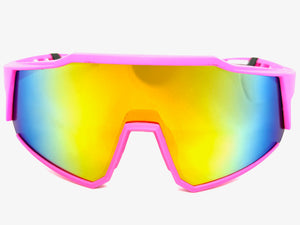 Oversized Sporty Wrap Around Shield SUNGLASSES Large Hot Pink Frame Gold Lens E2095