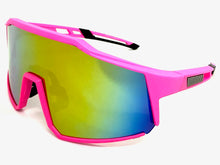 Oversized Sporty Wrap Around Shield SUNGLASSES Large Hot Pink Frame Gold Lens E2095