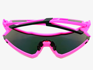 Oversized Sporty Wrap Around Shield SUNGLASSES Large Hot Pink Frame Gold Lens E2095