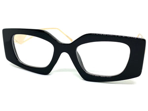 Classy Modern Retro Cat Eye Style Clear Lens EYEGLASSES Black & Gold Optical Frame - RX Capable 96515