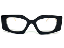 Classy Modern Retro Cat Eye Style Clear Lens EYEGLASSES Black & Gold Optical Frame - RX Capable 96515