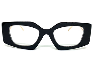 Classy Modern Retro Cat Eye Style Clear Lens EYEGLASSES Black & Gold Optical Frame - RX Capable 96515