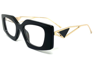 Classy Modern Retro Cat Eye Style Clear Lens EYEGLASSES Black & Gold Optical Frame - RX Capable 96515