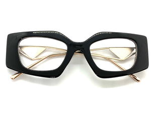 Classy Modern Retro Cat Eye Style Clear Lens EYEGLASSES Black & Gold Optical Frame - RX Capable 96515