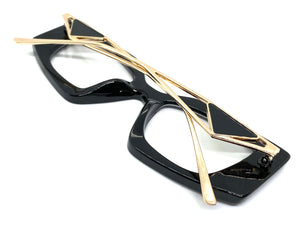 Classy Modern Retro Cat Eye Style Clear Lens EYEGLASSES Black & Gold Optical Frame - RX Capable 96515