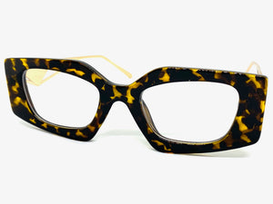 Classy Modern Retro Cat Eye Style Clear Lens EYEGLASSES Tortoise & Gold Optical Frame - RX Capable 96515