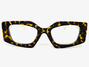 Classy Modern Retro Cat Eye Style Clear Lens EYEGLASSES Tortoise & Gold Optical Frame - RX Capable 96515