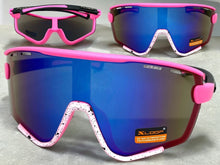 Oversized Retro Sporty Wrap Around Style SUNGLASSES Large Pink & White Frame 3694