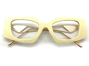 Classy Modern Retro Cat Eye Style Clear Lens EYEGLASSES Cream & Gold Optical Frame - RX Capable 96515