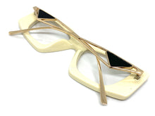 Classy Modern Retro Cat Eye Style Clear Lens EYEGLASSES Cream & Gold Optical Frame - RX Capable 96515