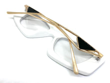 Classy Modern Retro Cat Eye Style Clear Lens EYEGLASSES White & Gold Optical Frame - RX Capable 96515