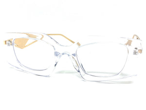 Classy Modern Retro Cat Eye Style Clear Lens EYEGLASSES Transparent & Gold Optical Frame - RX Capable 96515