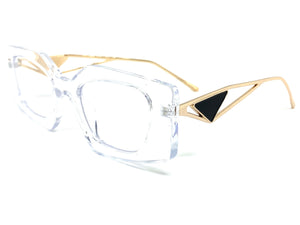 Classy Modern Retro Cat Eye Style Clear Lens EYEGLASSES Transparent & Gold Optical Frame - RX Capable 96515