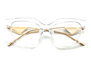 Classy Modern Retro Cat Eye Style Clear Lens EYEGLASSES Transparent & Gold Optical Frame - RX Capable 96515