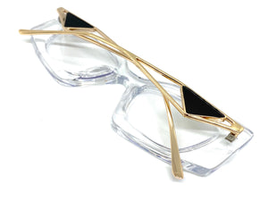 Classy Modern Retro Cat Eye Style Clear Lens EYEGLASSES Transparent & Gold Optical Frame - RX Capable 96515