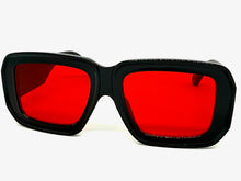 Classic Vintage Retro Style SUNGLASSES Thick Square Black Frame Red Lens M362