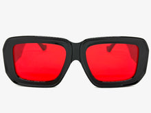 Classic Vintage Retro Style SUNGLASSES Thick Square Black Frame Red Lens M362