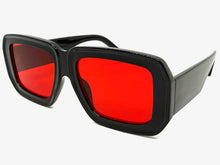 Classic Vintage Retro Style SUNGLASSES Thick Square Black Frame Red Lens M362