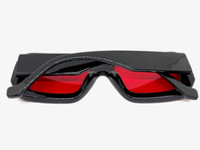 Classic Vintage Retro Style SUNGLASSES Thick Square Black Frame Red Lens M362