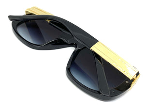 Classic Luxury Retro Hip Hop Style SUNGLASSES Large Black & Gold Frame 59044