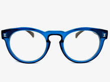 Classic Vintage Retro Style READING GLASSES READERS Round Blue Frame Lens Strength +3.00