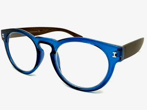 Classic Vintage Retro Style READING GLASSES READERS Round Blue Frame Lens Strength +3.00